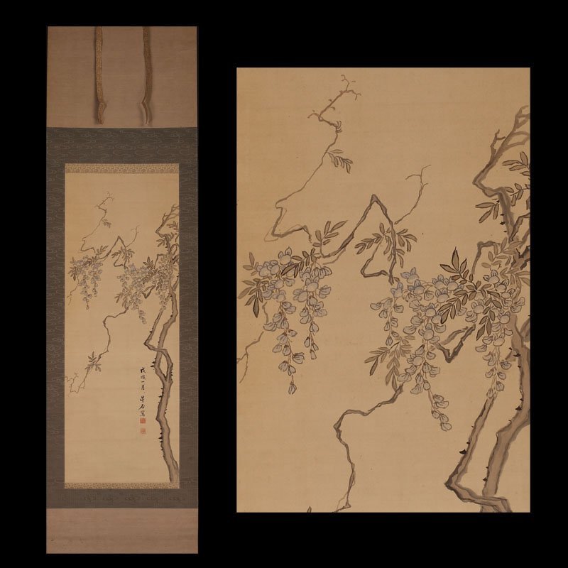 早割りA-375掛軸 紙本肉筆 中国絵画 葡萄図　　中国美術中国清時代画家 真作 花鳥、鳥獣