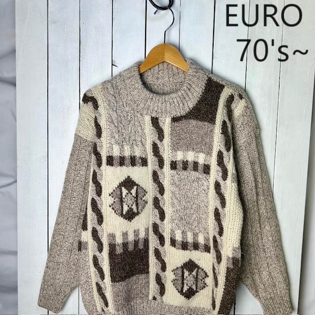 美品 VINTAGE イギリスブランド ACORN ネップウール ケーブル編み 