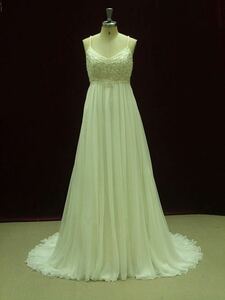 エンパイア 花嫁 刺繍 マタニティ可 ゴージャスなウエディングドレス サイズオーダー無料 結婚式 挙式 色変更無料 綺麗 お色直しも可能