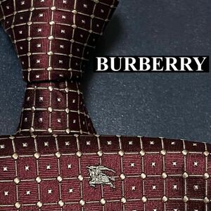 完売品 BURBERRY バーバリー 極美品 メンズ ネクタイ シルク ドット スクエア 四角 刺繍 ジャガード ホースロゴ レッド 赤