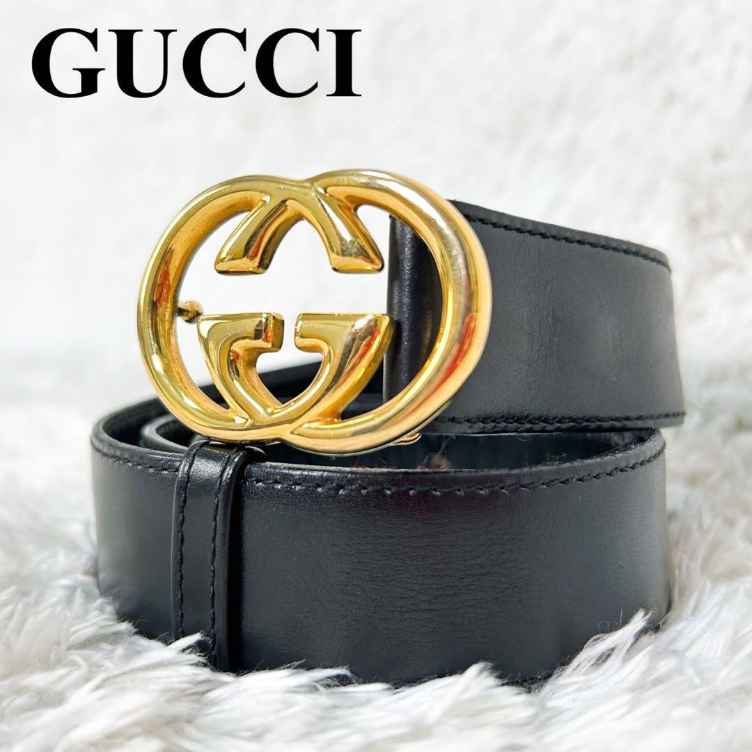 グッチ】本物 GUCCI ベルト インターロッキングG 全長105cm 幅3cm 本革