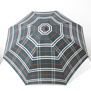 バーバリーズ Burberry's 折りたたみ傘 - 化学繊維×ウッド ダークグリーン×アイボリー×マルチ チェック柄 傘