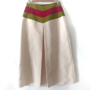 グッチ GUCCI ロングスカート サイズ40 M - ウール、シルク 白×イエローグリーン×レッド レディース 美品 ボトムス