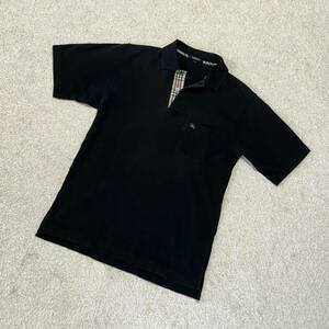 BURBERRY London バーバリーロンドン　半袖ポロシャツ　ワンポイントホースロゴ刺繍　チェック柄　ブラック