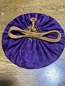 御物袋 仕覆　36〜37cm大きめお茶碗　紫　模様織り出し　手組み紐　手作り茶道具 