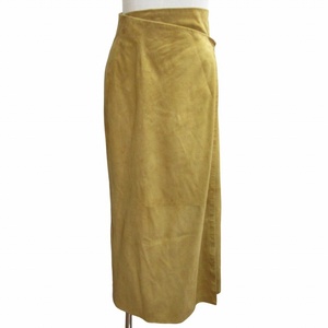 グッチ GUCCI レザーロングラップスカート 巻きスカート ホースビット金具 ゴールド金具 イタリア製 マスタード色 黄系 40 Mサイズ IBO52