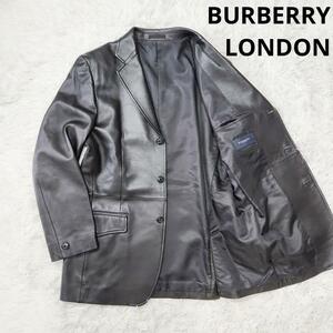 【美品・とろける極上】バーバリーロンドン ラムレザージャケット L ロゴ刻印ボタン メンズ 黒 BURBERRY LONDON テーラード 羊革