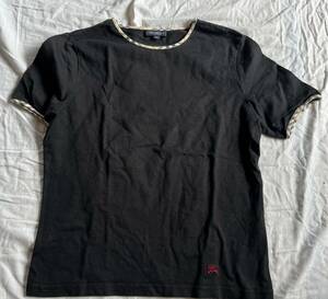 バーバリーロンドン Burberry LONDON 半袖Tシャツ サイズ40 L - 黒×ベージュ×マルチ レディース クルーネック/チェック柄/刺繍 定番