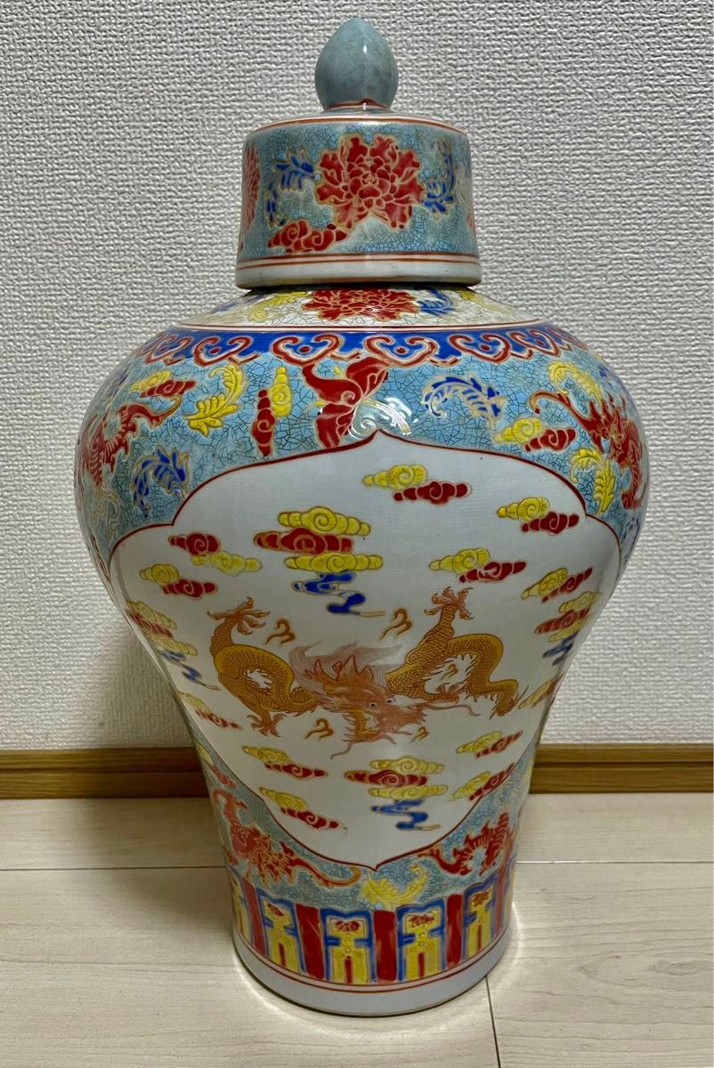 中国古美術 中国古美術 唐物旧蔵 大清開運窓粉彩龍紋梅瓶 極細工 置物