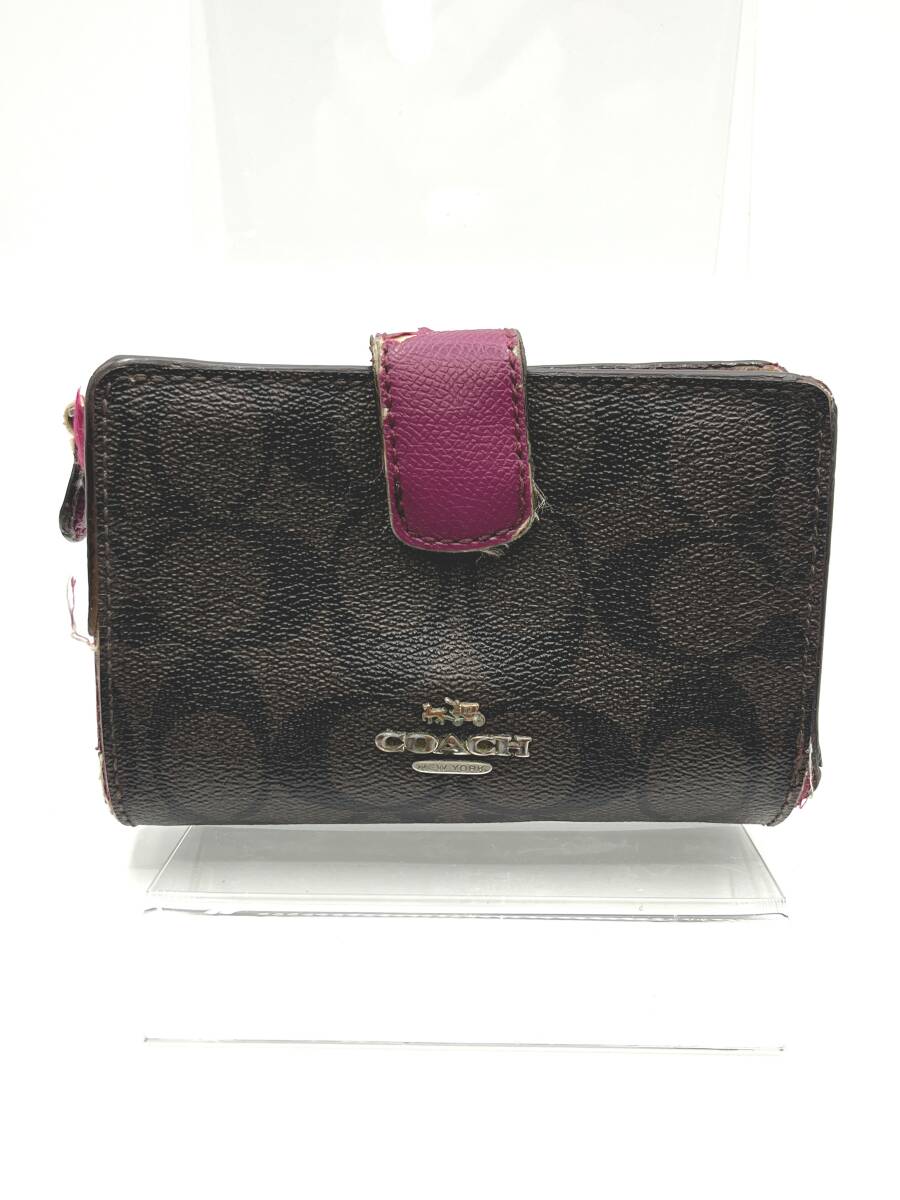 COACH コーチ 二つ折り財布 馬車ロゴ シグネチャー ブラック ブラウン