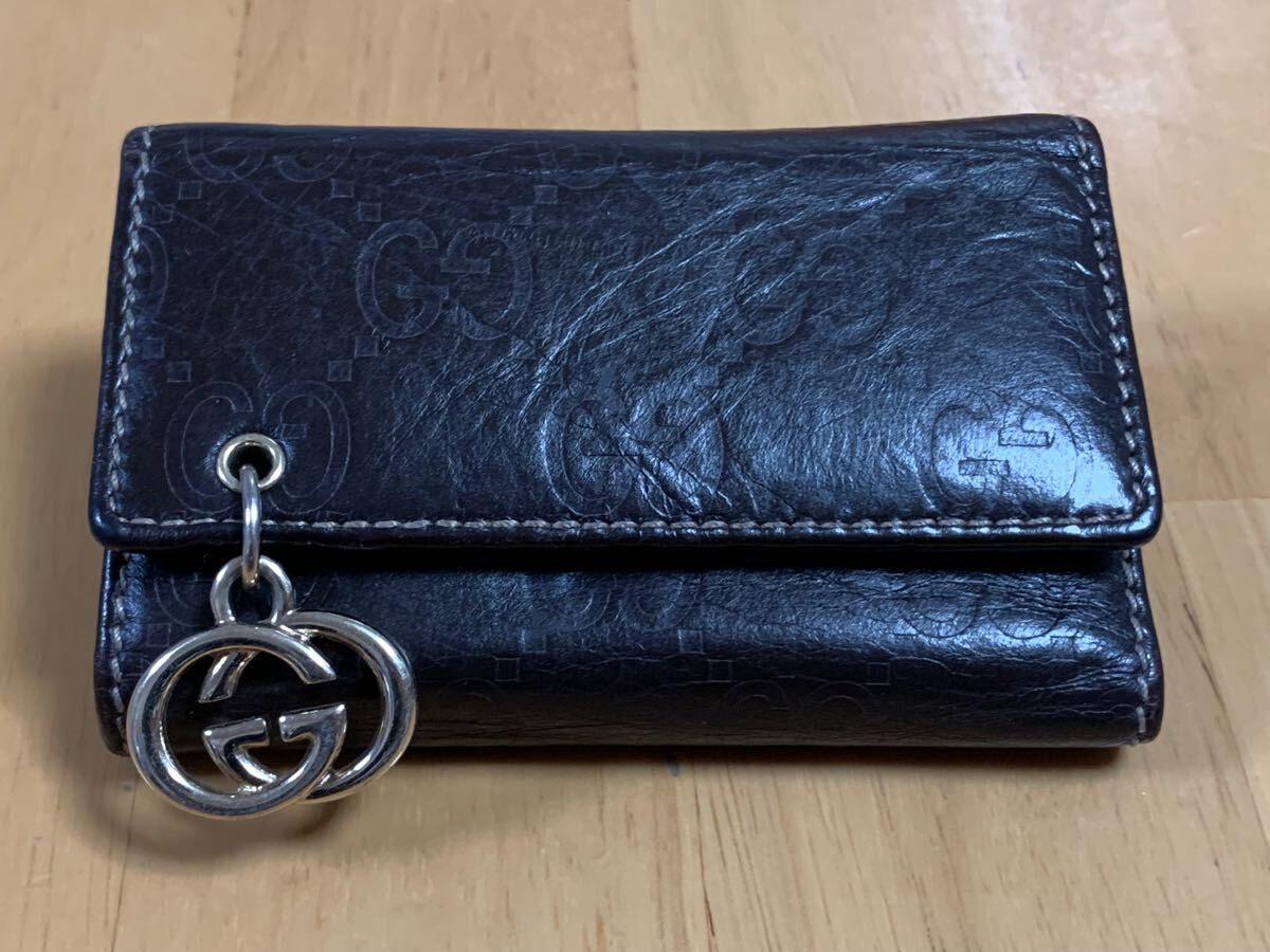 美品 GUCCI グッチ シマレザー 6連レザーキーケース GG柄 グッチシマ