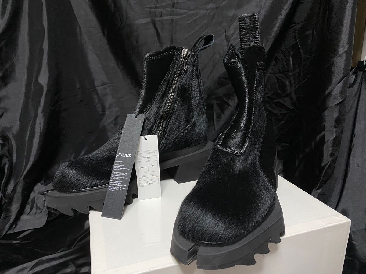 希少JULIUS 22FW Black Cow Hair Boots ユリウス