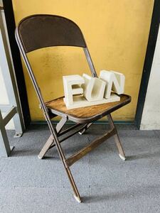 40s50s アンティーク　メタルチェアーUSA製 シカゴ　フォールディングチェアー 椅子ヴィンテージ アメリカ/インダストリアル店舗什器