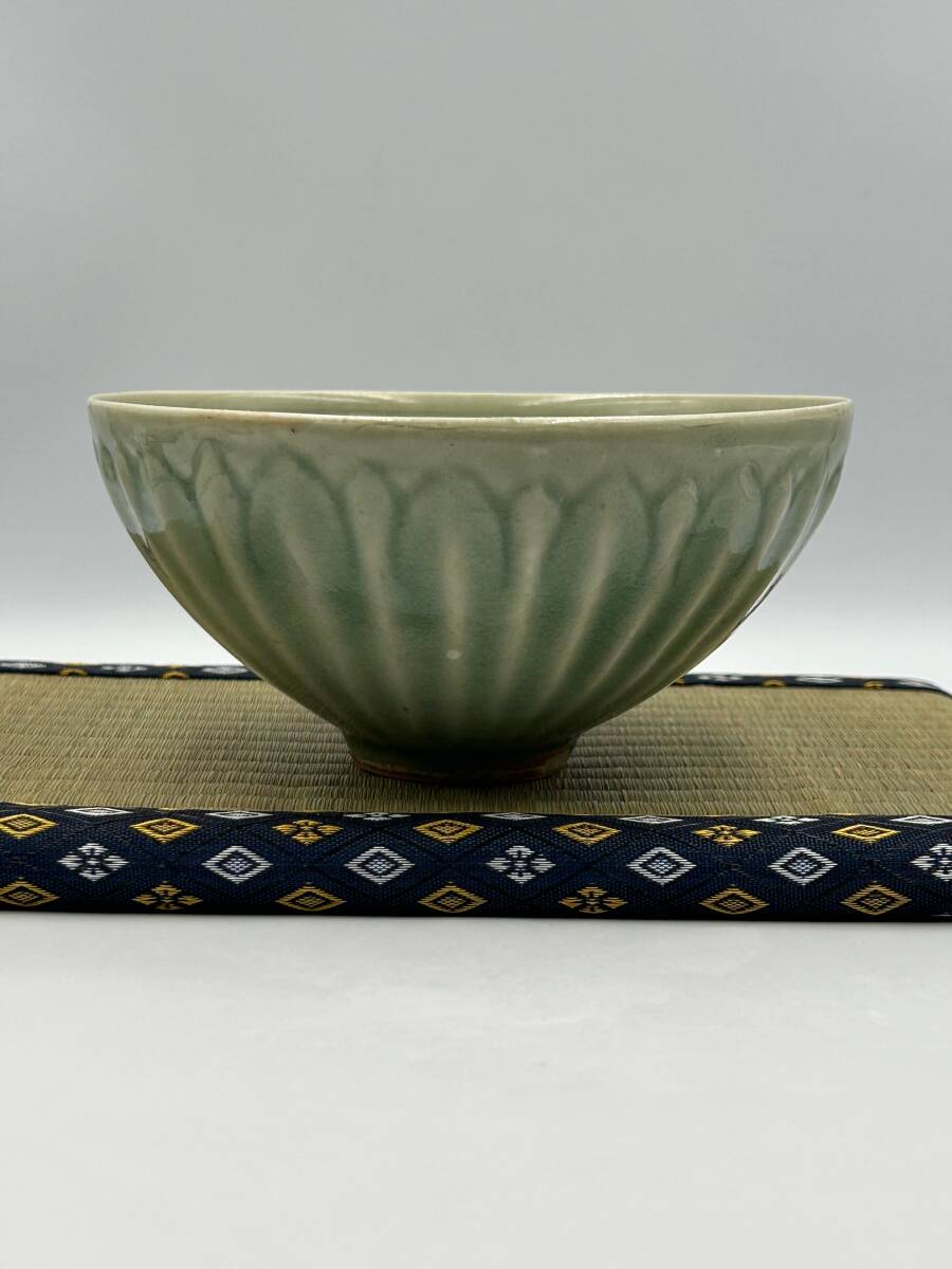 竹河】中国古美術 中国 宋代 耀州窯 青磁 盃 茶碗 茶道具 骨董 時代物