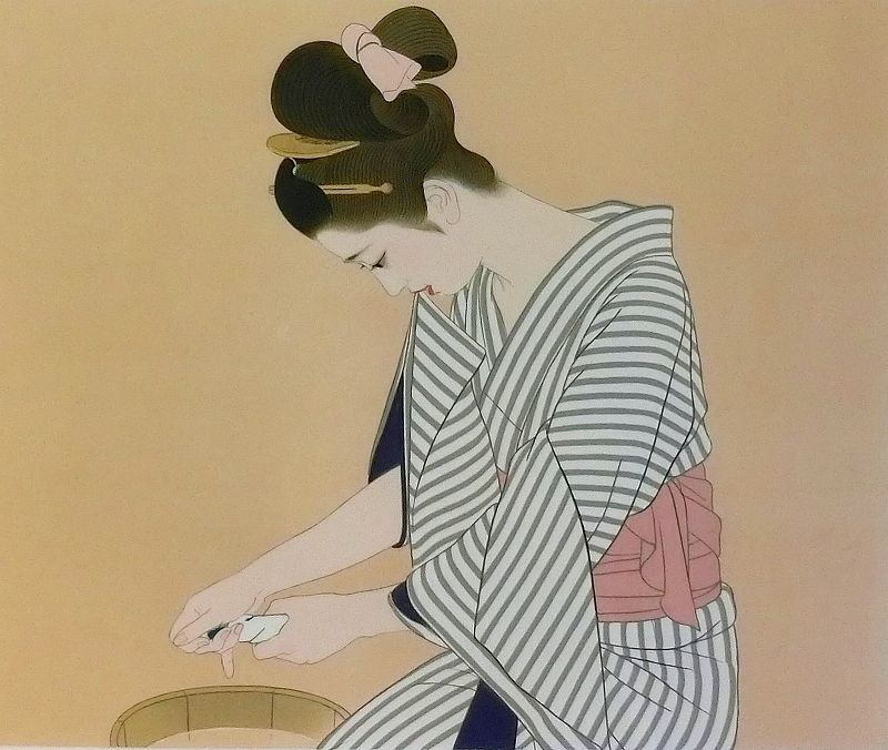 志村立美の饗宴「湯上り」凛とした麗しの女性像外寸美人木版画 志村立美の饗宴「湯上り」凛とした麗しの女性像外寸美人木版画 志村
