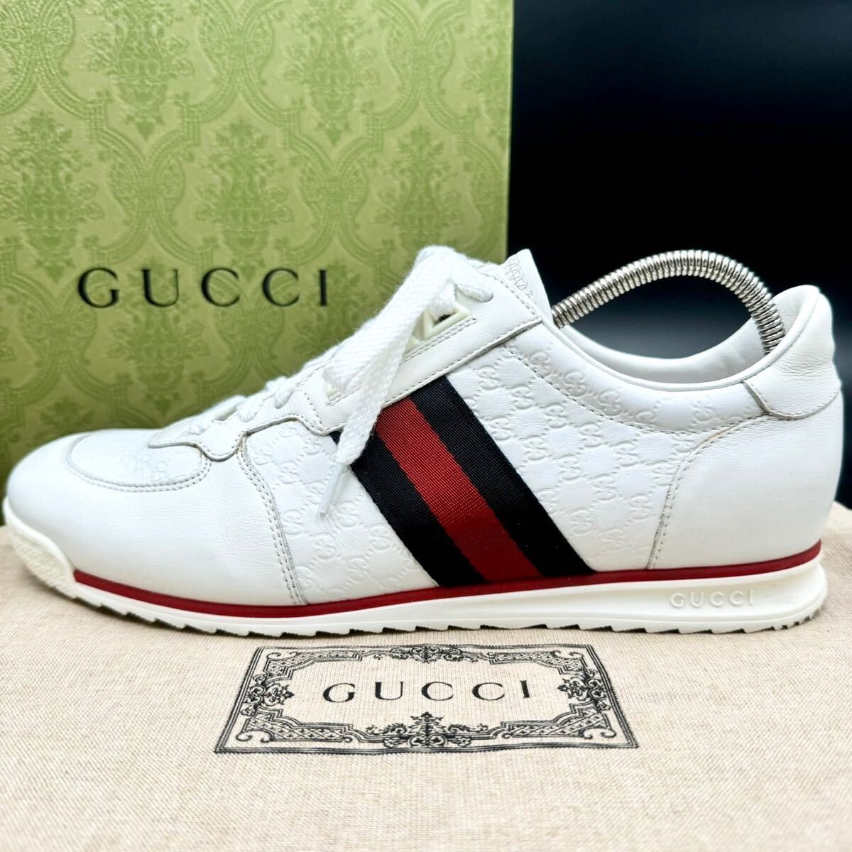 GUCCI グッチ シェリーライン ホワイトレザースニーカー US7.5 メンズ イタリア製 靴 /【Buyee】